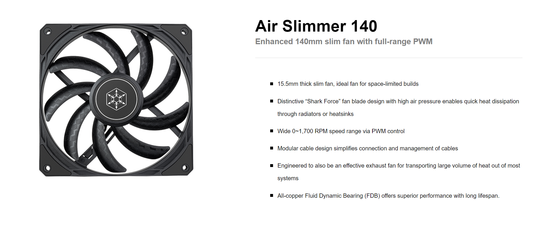 A large marketing image providing additional information about the product SilverStone Air Slimmer 140mm Cooling Fan - Additional alt info not provided